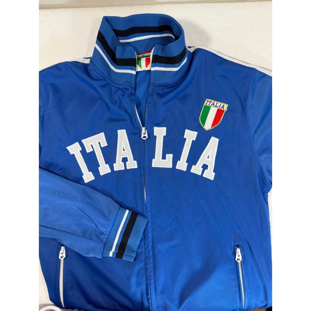 Italy Track Jacket Mens L Blue FIGC Soccer Football Graphic EUC